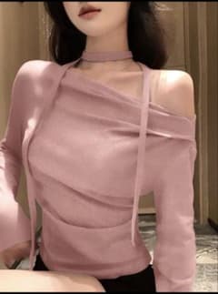 ピンク ワンショルダー 長袖トップスのサムネイル