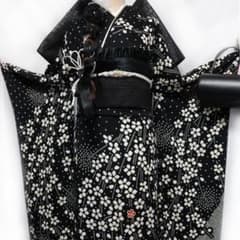 トールサイズ】◇絞り 振袖7点セット ◇黒ブラック 正絹 フル