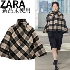 ZARA ZWコレクション ウール混紡チェック柄ケープ M - メルカリ