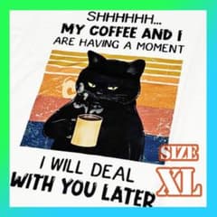 【人気】　猫　プリント　Tシャツ　カットソー　猫Tシャツ　XL　ホワイト　白T