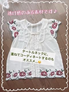 花柄刺繍 半袖ブラウス 透け感素材　レトロ　重ね着のサムネイル