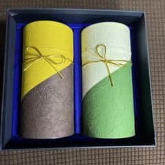 茶筒 2本セット 和紙風 金紐付きのサムネイル