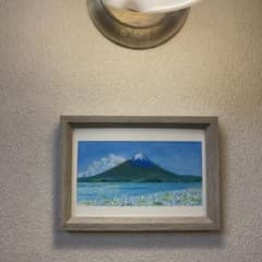 富士山と湖畔の風景画 オイルパステル画 フレーム付き mt.fuji - メルカリ