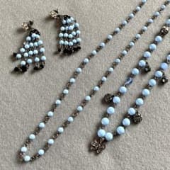 Anna Sui light blue beaded necklace and earring set