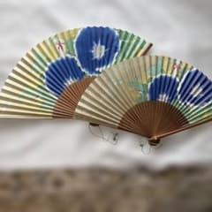 朝顔柄 扇子 2本セット タッセル付きのサムネイル