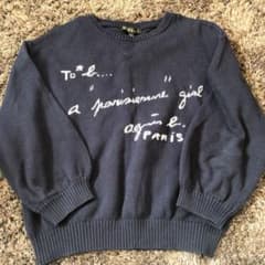 (大幅値下げ！)美品agnes b.*トップス*ニット*7分袖*ネイビー*ロゴのサムネイル