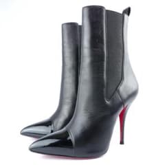 24.5cm ルブタン黒レザーポインテッドトゥブーティ バレンタインデー