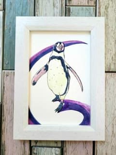 水彩画「エレガントペンギンさん」額縁付き - メルカリ