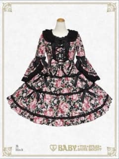 BABY シュガーブーケ柄　姫袖ワンピ&リボンカチューシャ　黒 m74164032976_1.jpg?1760865830