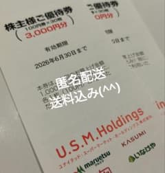 ユナイテッドスーパーマーケット　(USMH) 　株主優待券　6000円分のサムネイル
