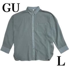 【美品】GU シアードルマンスリーブシャツ オリーブ L オフィカジ カーキのサムネイル