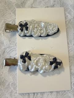 ハンドメイド ヘアクリップ リボン　モノトーンのサムネイル