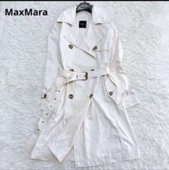 【美品】マックスマーラ ロングトレンチコート ダブル ベルト付 アイボリー 40 美品】マックスマーラ ロングトレンチコート ダブル ベルト付