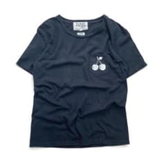 JANIS & Co 체리 프린트 T 셔츠 데미지 가공 블랙 M
