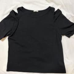 オープンショルダー リブカットソー ブラック XL GU 黒 肩出しのサムネイル