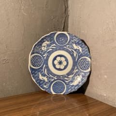 骨董品 時代物 図変わり 兎文23cm印判皿 古伊万里 コレクション 山二製