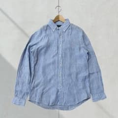 ラルフローレン ストライプシャツ リネン100％ 現行QRタグ M 長袖