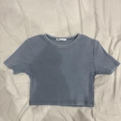ZARA ブルー クロップド丈 リブTシャツのサムネイル