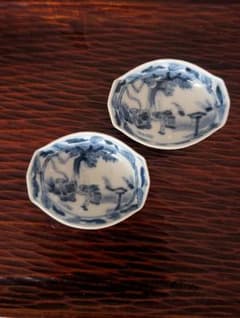 骨董 染付 豆皿 2枚セット 小皿 醤油皿 薬味皿のサムネイル