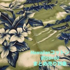 ハワイアン、ヤシの木柄 ハギレ生地 グリーン系コットン ◎まとめ売り対象商品◎のサムネイル