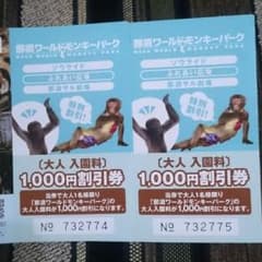 那須ワールドモンキーパーク 割引券2枚のサムネイル