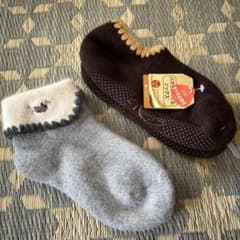 ぬくぬくの靴下です。 ウール混紡 カジュアルソックス 動物刺繍付きのサムネイル