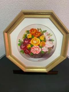 アンティーク】油彩画 Akira サイン入り 薔薇の絵 八角形 額縁 - メルカリ