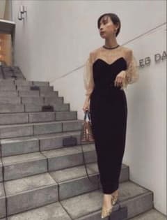 AMERI ベロア素材 ロングドレス シアー袖のサムネイル
