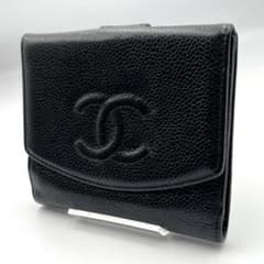 キャビアスキン CHANEL ブラック レザー 二つ折り財布 小銭入れ付 ココ