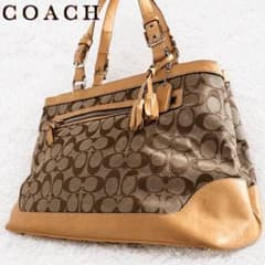 coach y2k 시그니처 캔버스 가죽 토트 백 술