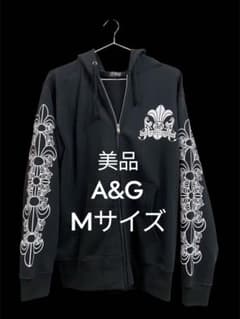 A&G エーアンドジー Mサイズ 黒パーカー フローラルFDL ジップパーカー 