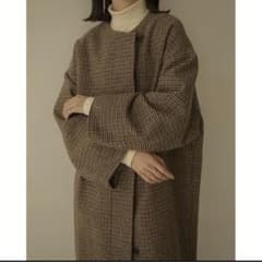 Eaphi ノーカラーウールチェックコート wool coatのサムネイル