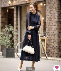 レースボタンワンピース♥ネイビー♥4Lのサムネイル