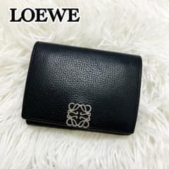 極美✨ロエベ 三つ折り財布 トライフォールド アナグラム レザー 黒