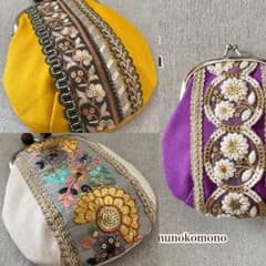 専用【帆布】インド刺繍リボンのがま口ポーチ☆スミレのサムネイル