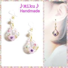 No.1597-C ドライフラワーとパール☆レジン☆ピアス・イヤリング