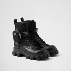PRADA モノリス ポーチ付 ブラッシュドレザーx Re-Nylon ブーツ