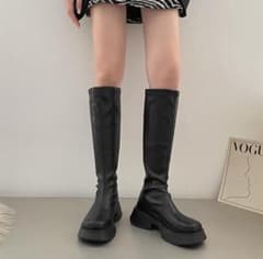 【Guoyupika】厚底 ロングブーツ ブラックのサムネイル