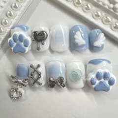 【オーダー専】ネイルチップ サブカル 天使 Y2K チーク 黒 ピンク 水色 オーダー専】ネイルチップ サブカル 天使 Y2K チーク 黒 ピンク 水色