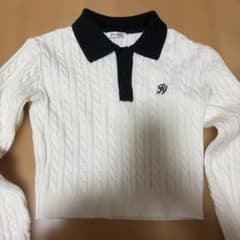 ケーブル胸刺しゅう配色ポロニットINGNIのサムネイル