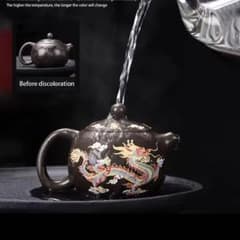 中国民国時代のドラゴンと鳳凰の陶器茶碗 温度で絵が浮き出る鳳凰と龍の茶器セット（急須と茶碗2個） - メルカリ