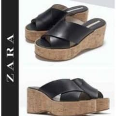 ZARA クロス オーバーフロント レザー ウェッジ サンダルのサムネイル