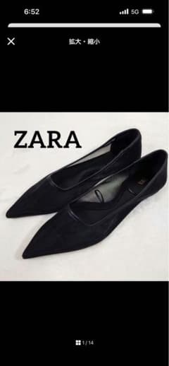 ZARA ポインテッドトゥ メッシュ フラットシューズ ブラックのサムネイル