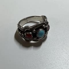 ナバホ インディアンジュエリー ターコイズ コーラル シルバーリング