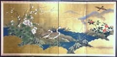 四つ折り屏風 日本画 金箔彩色 『鴨に梅・芙蓉』 - メルカリ