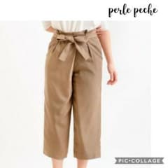 【明日金曜日迄！大セール】ペルルペッシュ リボンベルト ワイドパンツ  ベージュのサムネイル