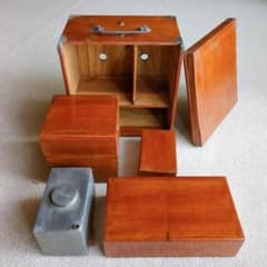 【骨董・希少】提げ重（さげじゅう） 錫製徳利付き 天然木 漆塗 弁当箱 行楽用品のサムネイル