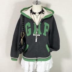 y2k GAP ジップ ニット パーカー ロゴ グランジ 平成ギャル グレー