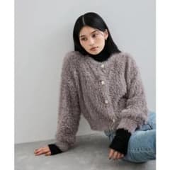グレー ファー 長袖 カーディガン ショート クロップドのサムネイル