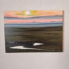 北海道釧路湿原夕暮れ油彩画、張りキャンバス自作画、サイズF-4 - メルカリ
